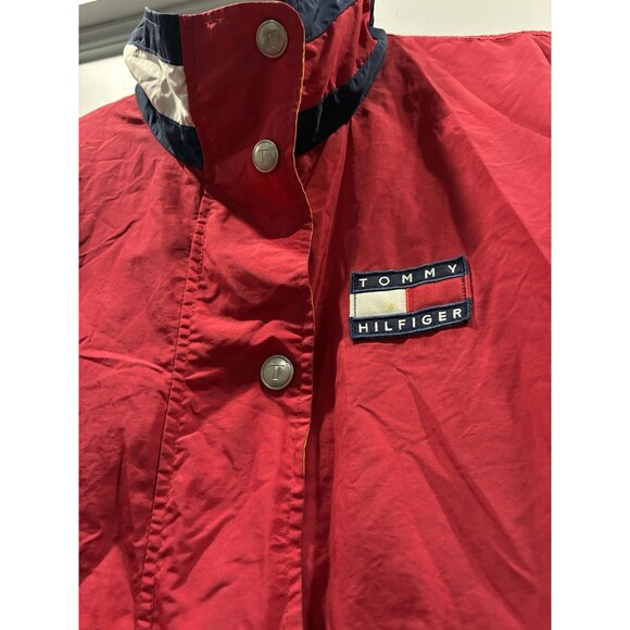 Vintage Tommy Hilfiger Red Sailing Jacket XL Flag Spellout Nylon Windbreaker - Picture 4 of 14